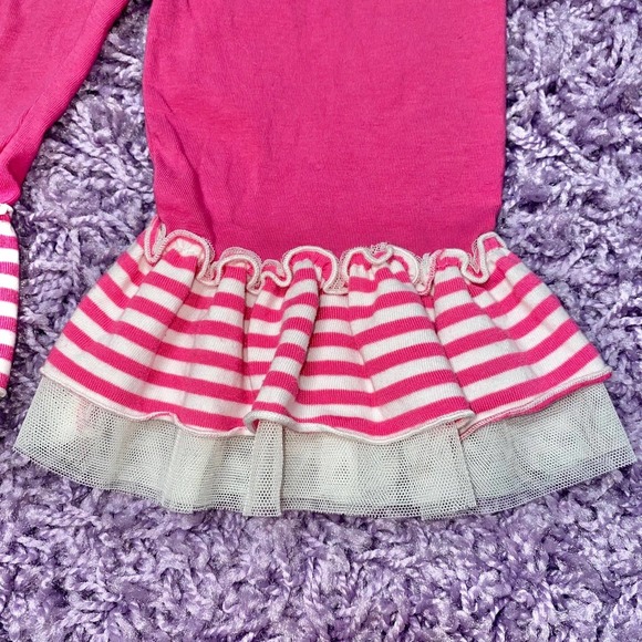 24m Isobella & Chloe Pink Cream Striped Ruffle Tunic Top Pants Outfit Set - Picture 6 of 6